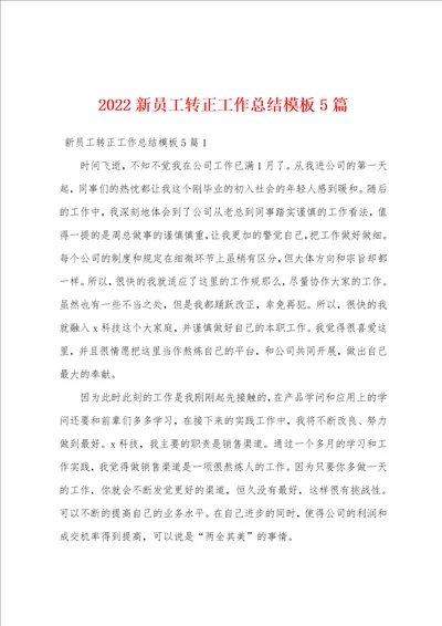 2022新员工转正工作总结模板5篇