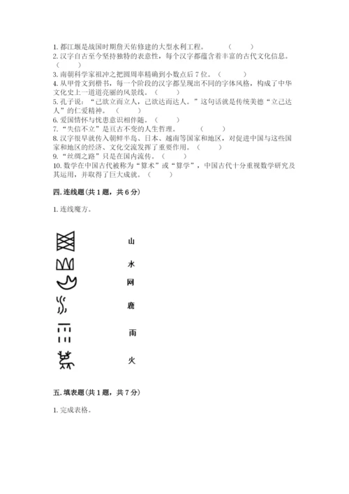 五年级上册道德与法治第四单元骄人祖先 灿烂文化测试卷附答案（实用）.docx