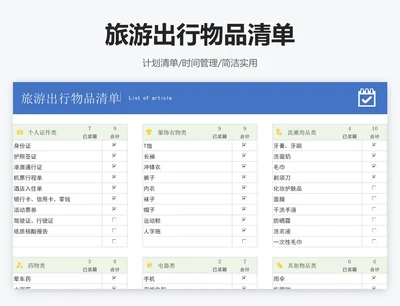 旅游出行物品清单