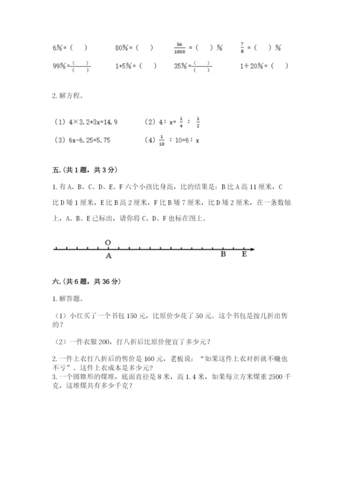 小学六年级数学毕业试题附参考答案（模拟题）.docx