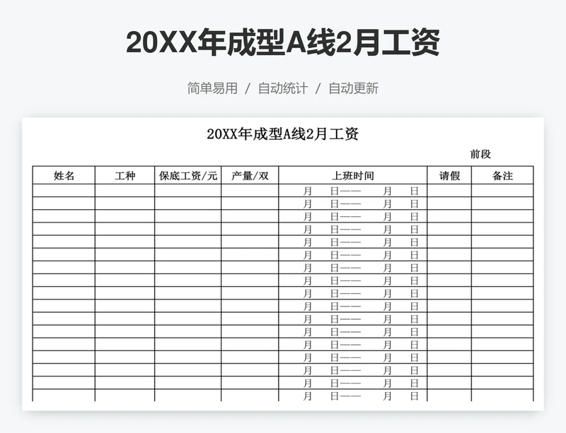 20XX年成型A线2月工资