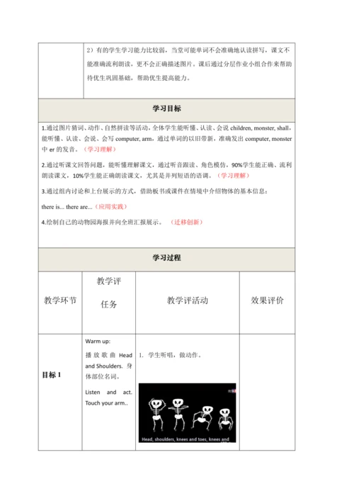 Module 6 Unit 2 There is a small monster  第一课时教案