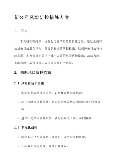 新公司风险防控措施方案