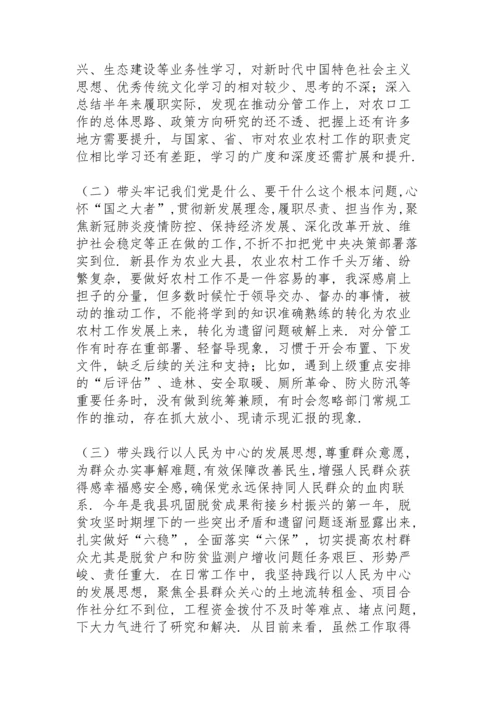 副县长党史学习教育专题民主生活会五个带头发言提纲.docx