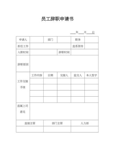 员工辞职交接申请书word模板