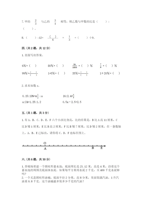 小学六年级下册数学摸底考试题及参考答案【实用】.docx