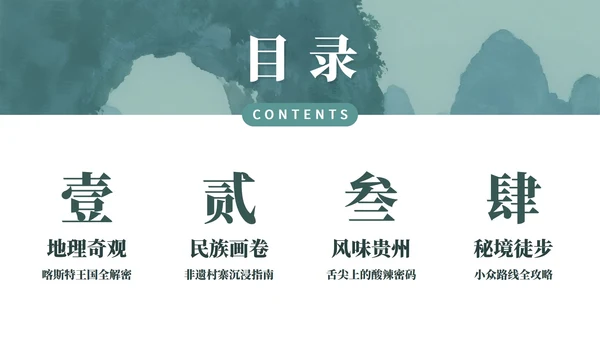绿色清新实景风贵州旅行攻略旅行计划PPT模板