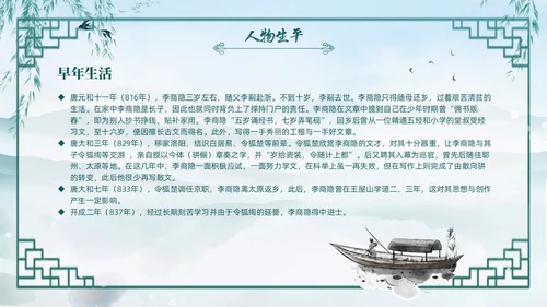 绿色水墨古风国潮古代诗人李商隐人物介绍PPT