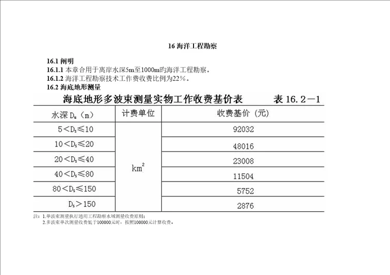 海洋关键工程勘察收费重点标准