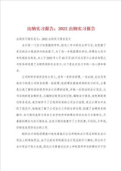 出纳实习报告2022年出纳实习报告