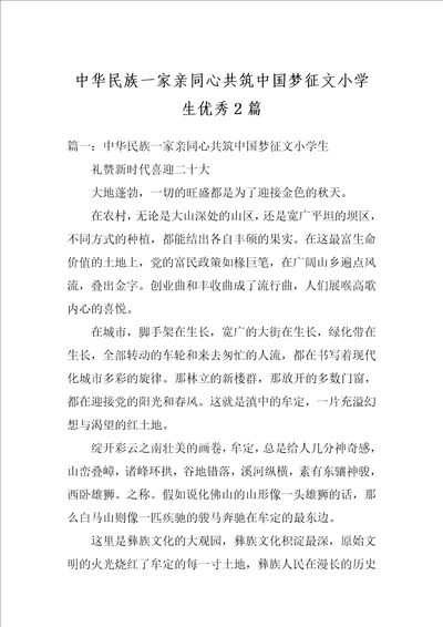 中华民族一家亲同心共筑中国梦征文小学生优秀2篇