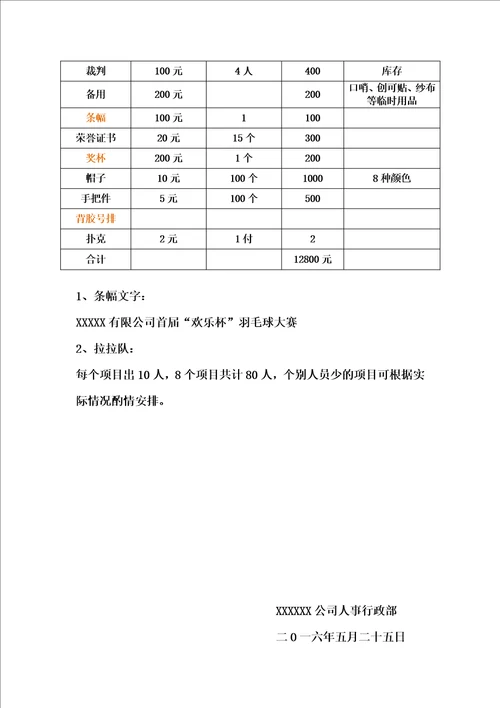 公司首届羽毛球比赛活动方案