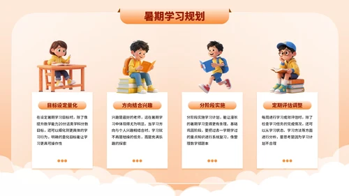 橙色3D卡通暑期学习经验分享PPT模板