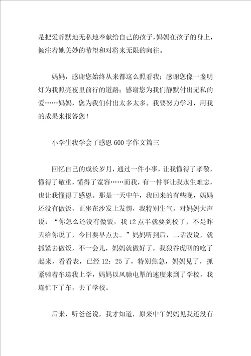 小学生我学会了感恩600字作文五篇