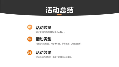 简约风黑橙色社团汇报报告PPT