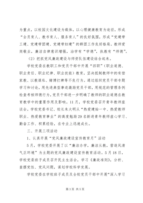 学校XX年党风廉政建设工作小结[1].docx