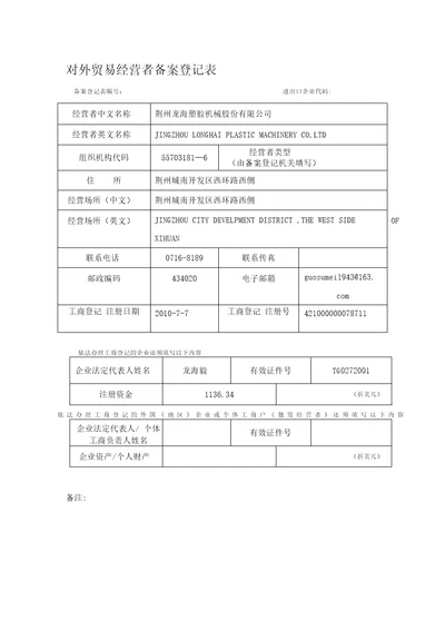 对外贸易经营者备案登记表2