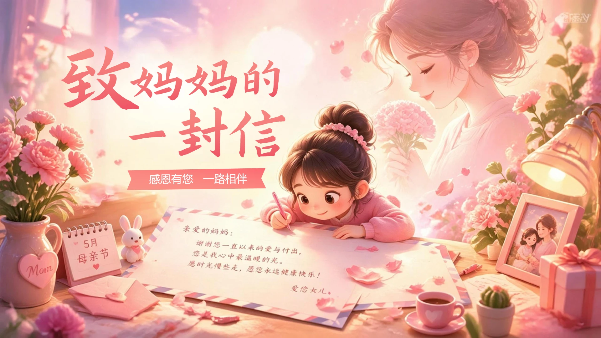 粉色小清新可爱母亲节活动策划封面页