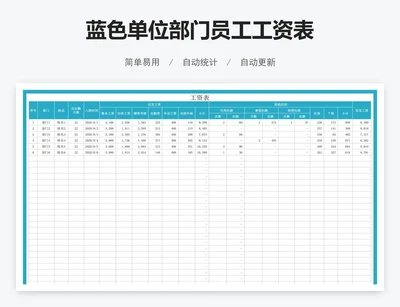 蓝色单位部门员工工资表
