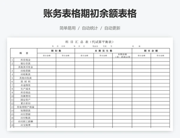 账务表格期初余额表格