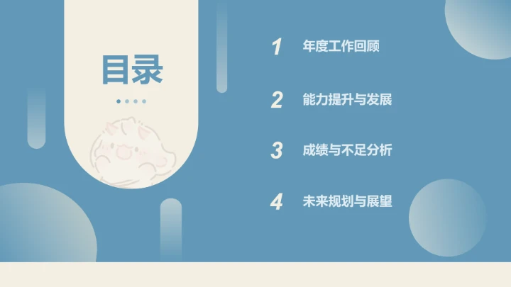 眠眠兔莫兰迪蓝简约风年终总结