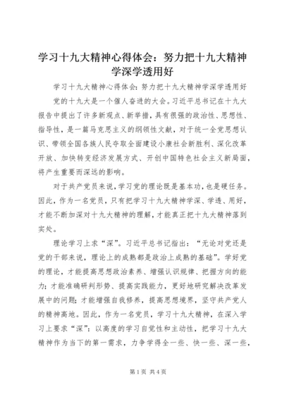 学习十九大精神心得体会：努力把十九大精神学深学透用好.docx