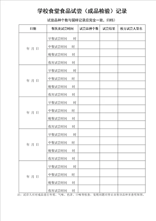 学校食堂各种检查记录表格表册