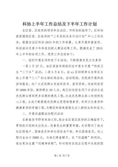 科协上半年工作总结及下半年工作计划.docx