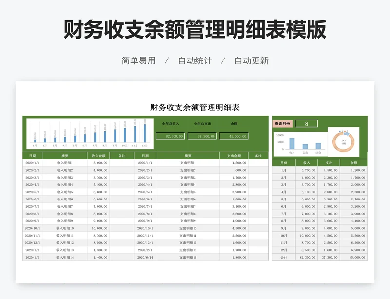 财务收支余额管理明细表模版