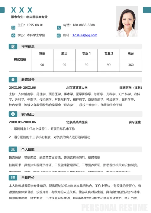 临床医学类考研面试研究生复试简历