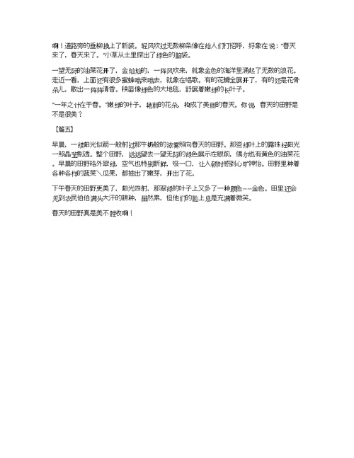 一年级春天的田野作文【三篇】