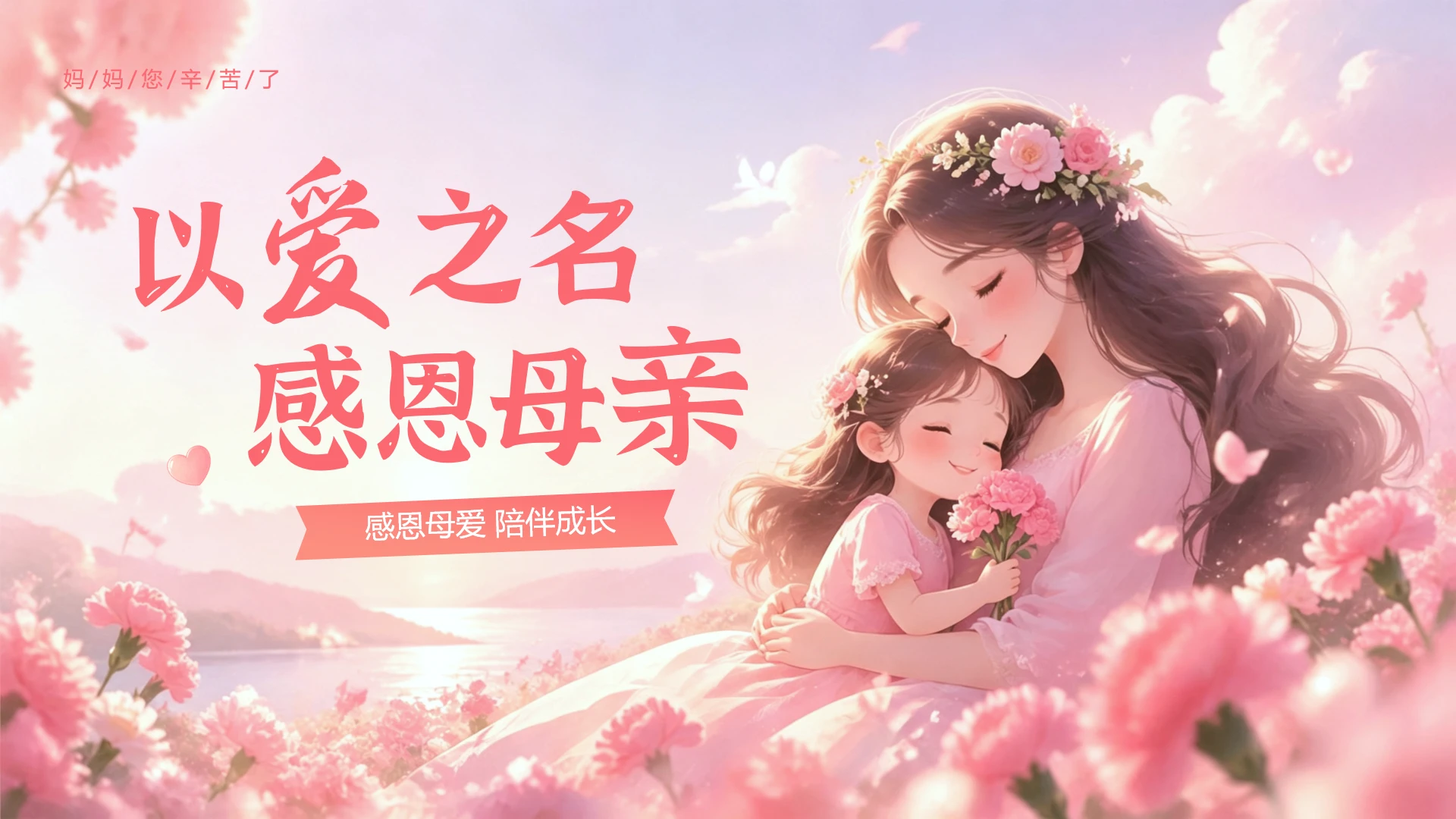 粉色卡通2d唯美母亲节活动策划封面页