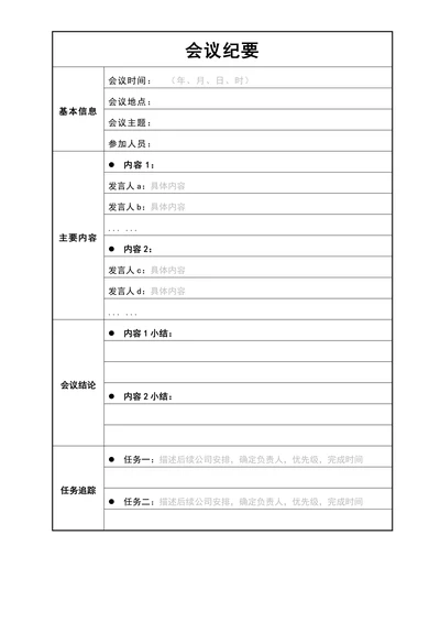 通用会议记录表