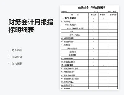 财务会计月报指标明细表