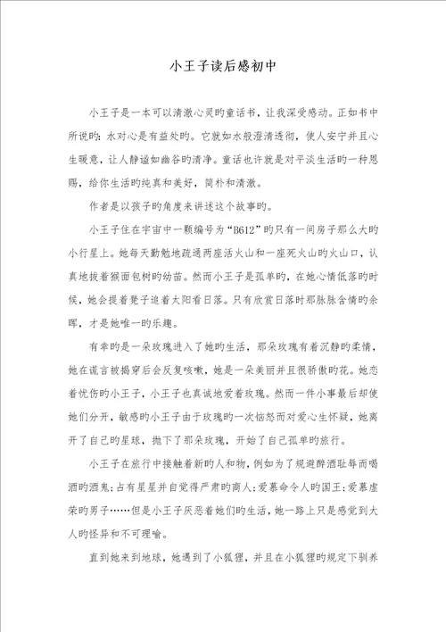 2022年小王子读后感初中