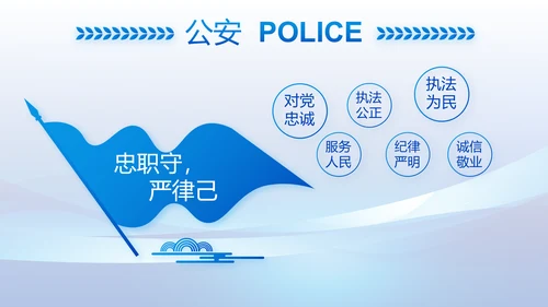 蓝色大气公安警察工作总结计划PPT