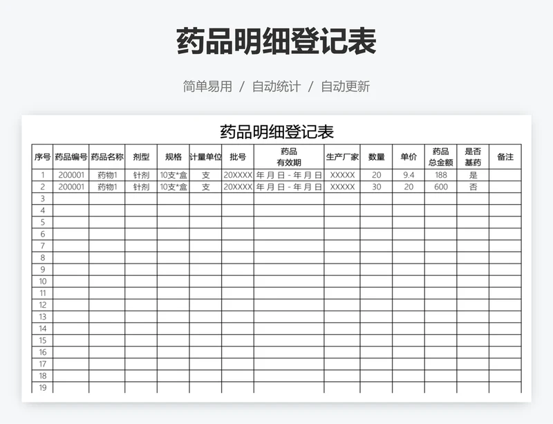 药品明细登记表