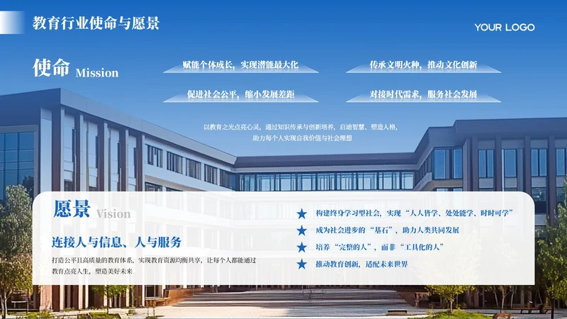 蓝色商务风2项使命与愿景PPT单页