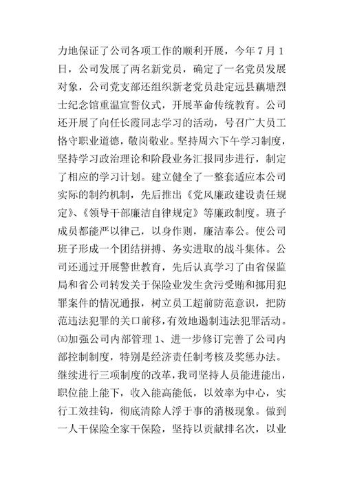 某年度保险股份有限公司保险工作总结