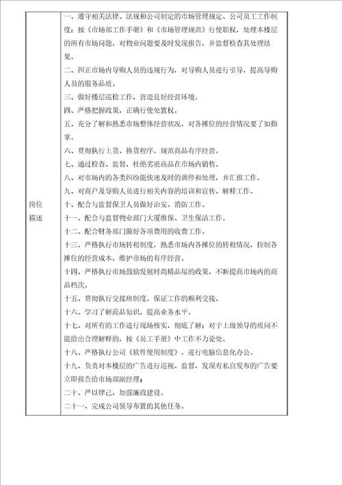 楼层经理岗位说明书
