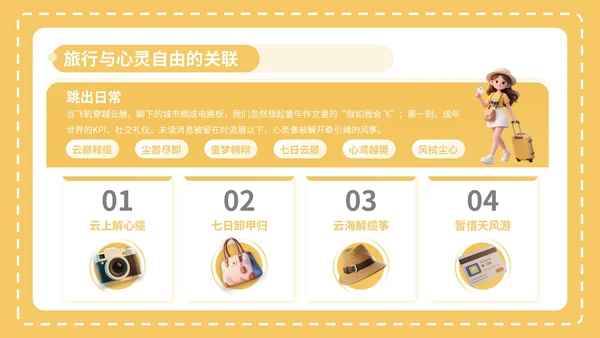 黄色3D风8月旅游攻略PPT模板