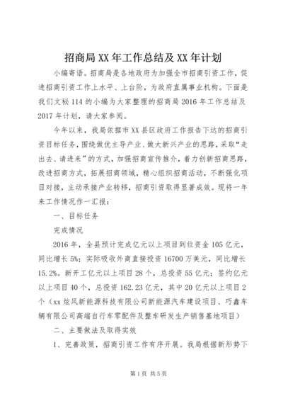 招商局XX年工作总结及XX年计划.docx