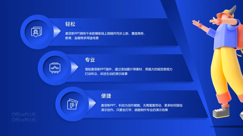 科技风蓝色并列递进关系3项PPT图文页