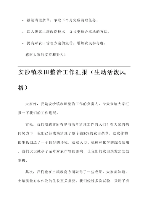 安沙镇农田整治工作汇报