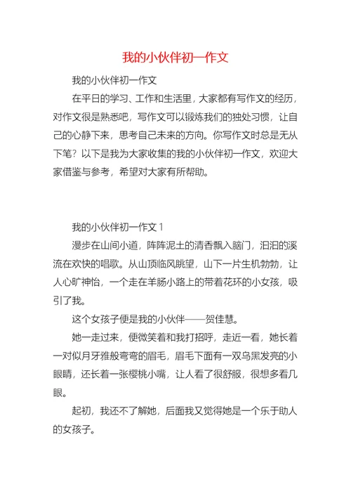 我的小伙伴初一作文