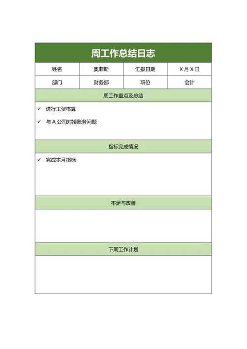 绿色周工作总结日志word模板