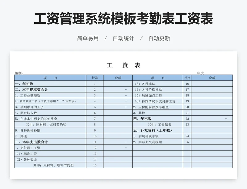 工资管理系统模板考勤表工资表模版