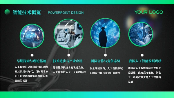 蓝绿色科技风智慧赋能人工智能年终总结PPT模板