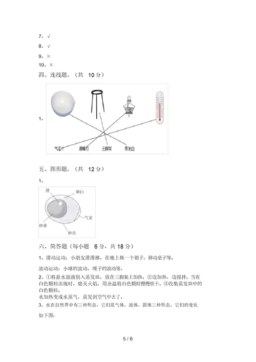 大象版三年级科学上册期中考试卷(A4版)