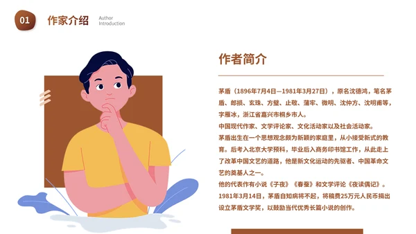 茅盾文学小说作家名人人物介绍PPT模板